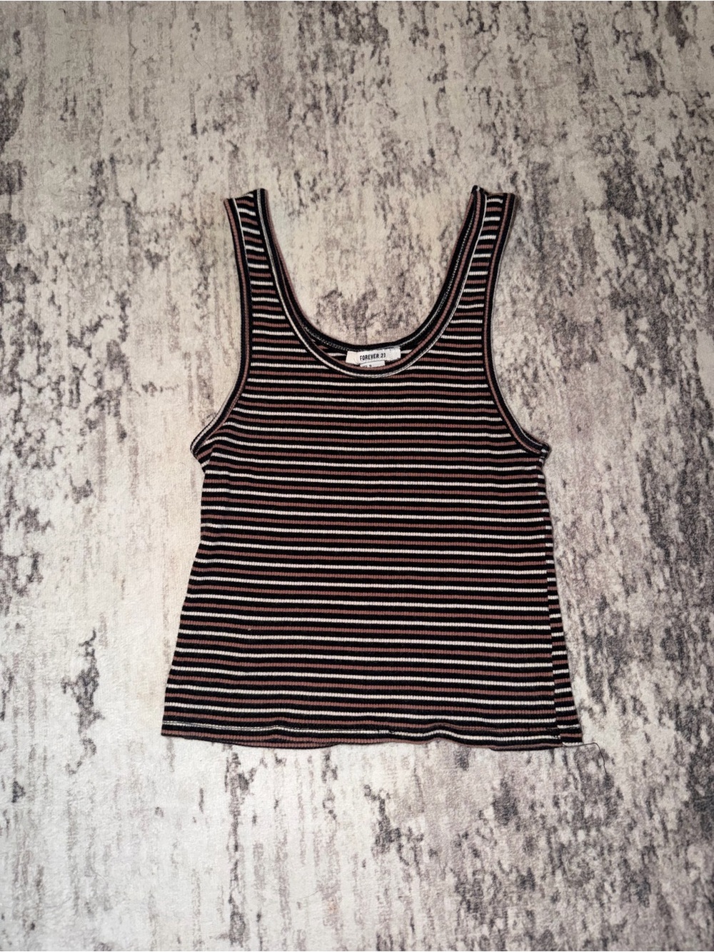 Forever 21 Black, Taupe & White Striped Cropped  Ribbed Tank Top size small